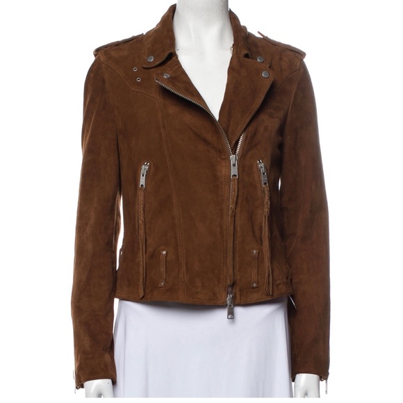 All Saints Plait Western Biker Suede Jacket-Women's US 6 - Picture 2 of 16